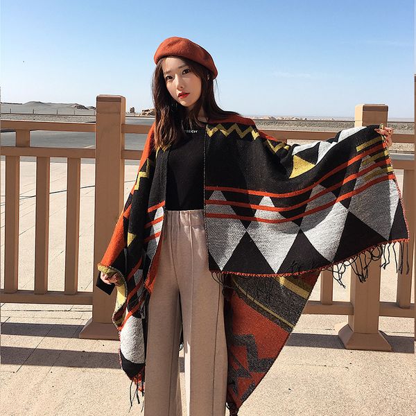 national style split cape shawl woman scarf women autumn winter thickened soft new geometry air conditioning scarf dual purpose klwe, Blue;gray
national style split cape shawl woman scarf women autumn winter thickened soft new geometry air conditioning scarf dual purpose klwe, Blue;gray