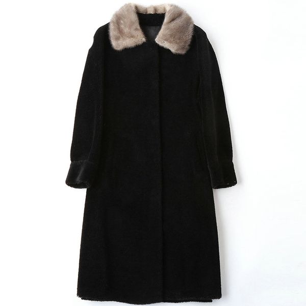 feminine mink real fur collar sheep shearing 100% wool female long winter suede jacket kj612 piux, Black
feminine mink real fur collar sheep shearing 100% wool female long winter suede jacket kj612 piux, Black