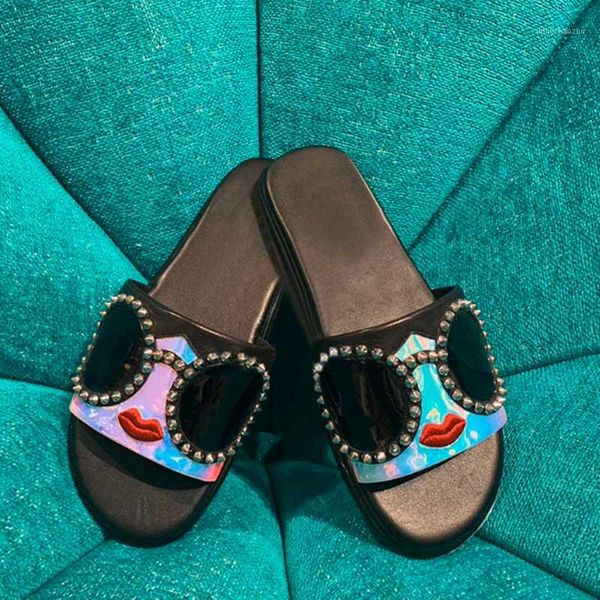 slippers beauty red lip decor flat summer holiday shoes women's leather beach sandals crystal women1, Black
slippers beauty red lip decor flat summer holiday shoes women's leather beach sandals crystal women1, Black