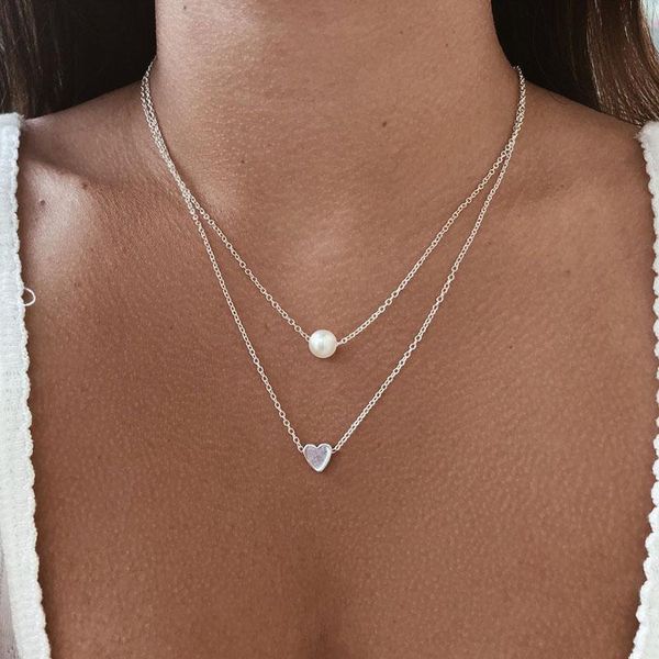 simple korean double layer simulated pearl love heart pendant necklaces women vintage geometric clavicle necklace jewelry yn484, Silver
simple korean double layer simulated pearl love heart pendant necklaces women vintage geometric clavicle necklace jewelry yn484, Silver