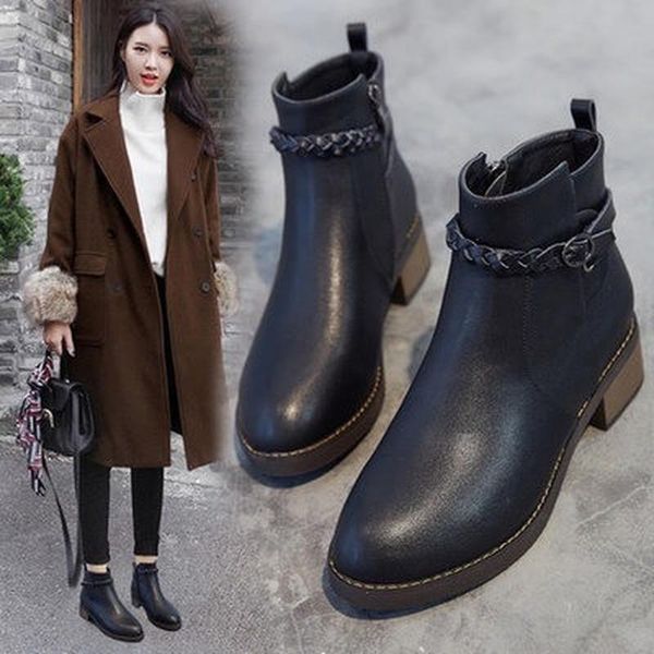 women's shoes fashion round head boots thick thick with ankle boots, Black