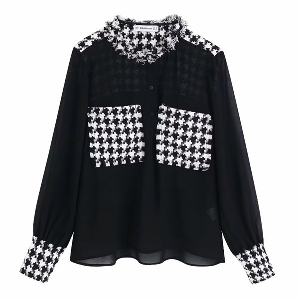 women vintage tweed woollen patchwork chiffon casual smock blouses shirts women long sleeve chic transparent blusas lj200812, White
women vintage tweed woollen patchwork chiffon casual smock blouses shirts women long sleeve chic transparent blusas lj200812, White