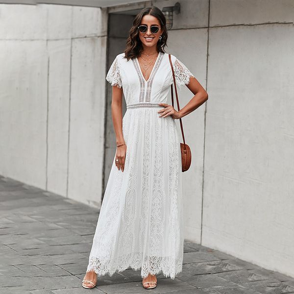 ins shiying dress for women spring and summer new european and american solid color lace trim stitching hollow out v-neck formal dress 61131, White;black
ins shiying dress for women spring and summer new european and american solid color lace trim stitching hollow out v-neck formal dress 61131, White;black