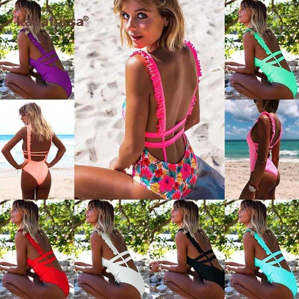 kakaforsa one piece swimsuit women summer beachwear flower print swimwear bandage solid bikini bathing suit ruffle swimwear1, White;black
kakaforsa one piece swimsuit women summer beachwear flower print swimwear bandage solid bikini bathing suit ruffle swimwear1, White;black