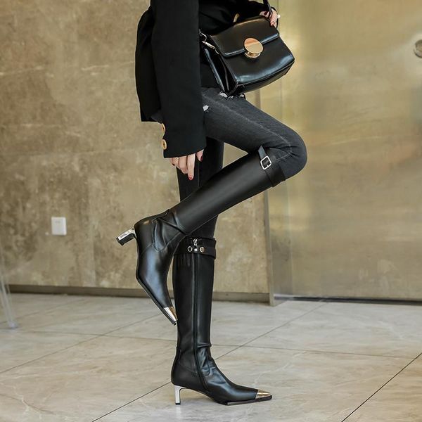 knee high boots women autumn winter warm genuine leather party office shoes woman side zipper pointed toe high boots, Black
knee high boots women autumn winter warm genuine leather party office shoes woman side zipper pointed toe high boots, Black