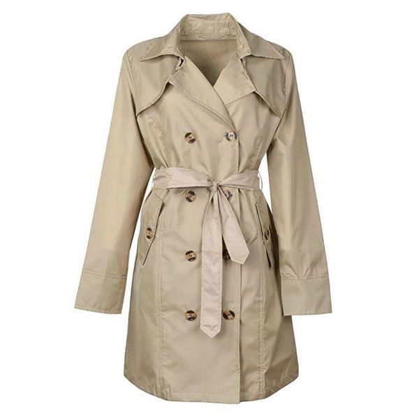 ladies classic double breasted trench coat waterproof hooded raincoat long autumn windbreaker outwear with belt khaki, Tan;black
ladies classic double breasted trench coat waterproof hooded raincoat long autumn windbreaker outwear with belt khaki, Tan;black