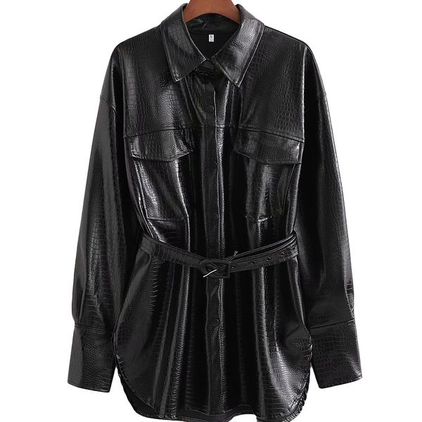 2021 women new fashion retro crocodile texture belt pu artificial leather clothing female locomotive single breasted long jacket, Black
2021 women new fashion retro crocodile texture belt pu artificial leather clothing female locomotive single breasted long jacket, Black