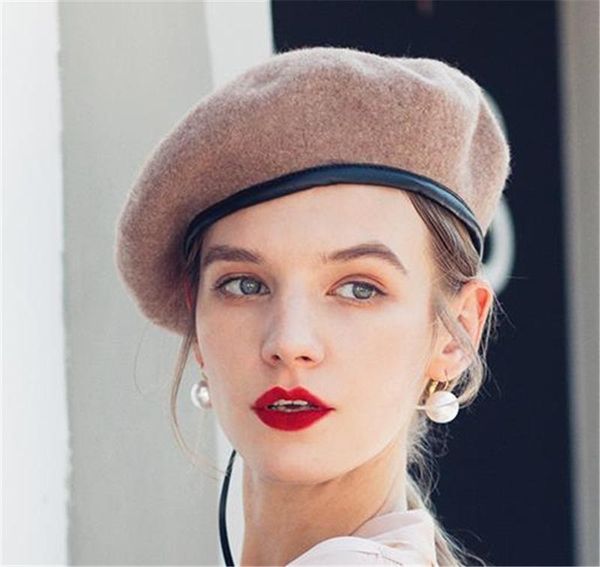 berets beanie hat frence artist warm wool winter women girl beret leather edging vintage plain hats solid color bonnets, Blue;gray
berets beanie hat frence artist warm wool winter women girl beret leather edging vintage plain hats solid color bonnets, Blue;gray