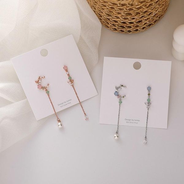 2020 fashion asymmetry star moon long dangle earrings for women micro-inlaid zircon fairy butterfly flower pearl tassel earrings, Silver
2020 fashion asymmetry star moon long dangle earrings for women micro-inlaid zircon fairy butterfly flower pearl tassel earrings, Silver