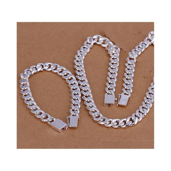 s101 fashion jewelry set 925 sterling silver plated 10mm side chain necklace & bracelet for men shipping thftf
s101 fashion jewelry set 925 sterling silver plated 10mm side chain necklace & bracelet for men shipping thftf