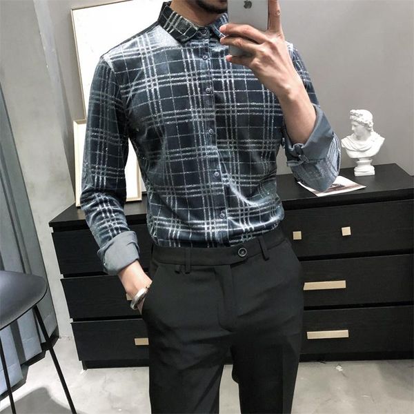 blue checker printed velour shirts for mens retro velvet dress korean style fashion man clothes slim fit smooth clothes england, White;black
blue checker printed velour shirts for mens retro velvet dress korean style fashion man clothes slim fit smooth clothes england, White;black
