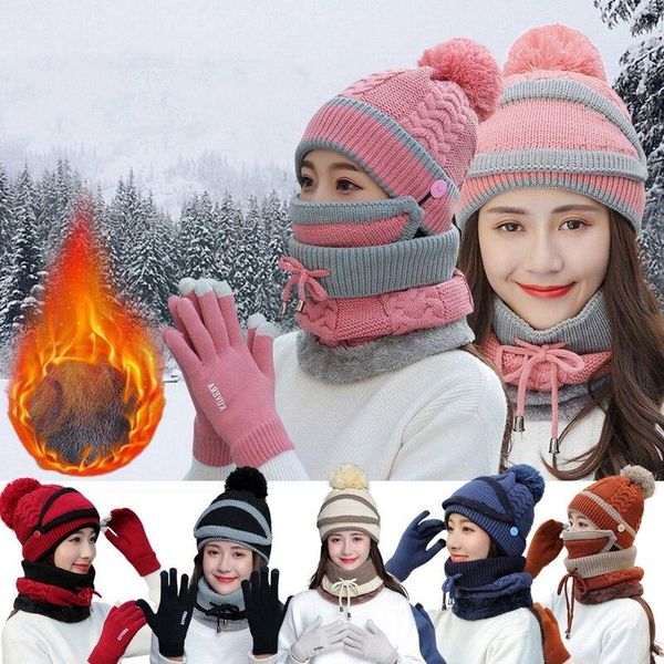 female winter cute four-piece warm knitted cotton hat suit winter riding ear protection knit hat outdoor riding suit 2020, Blue;gray
female winter cute four-piece warm knitted cotton hat suit winter riding ear protection knit hat outdoor riding suit 2020, Blue;gray
