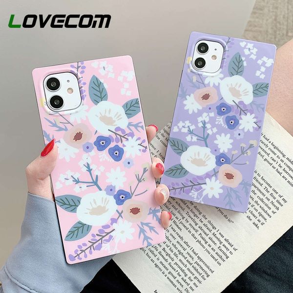 lovecom симпатичные акварель цветок листья телефона чехол для iphone 12 11 pro xr xs max 7 8 плюс матовый мягкий imd квадратная задняя крышк