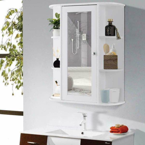 home bathroom wall mount cabinet storage shelf over toilet w/ mirror door