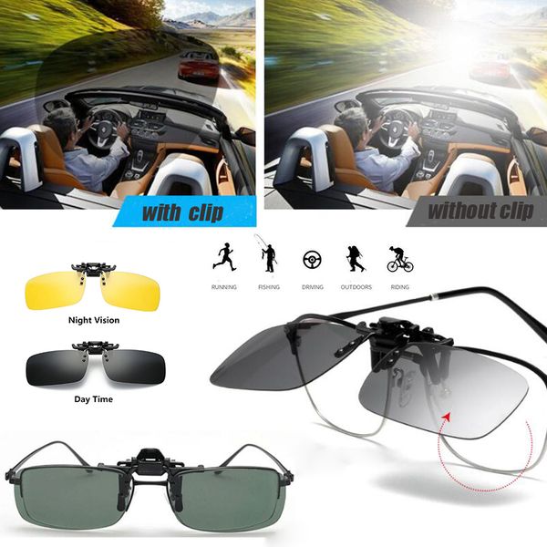 clip style uv400 polarized driving cycling fishing day glasses night vision clip-on sunglasses ultra-light lenses