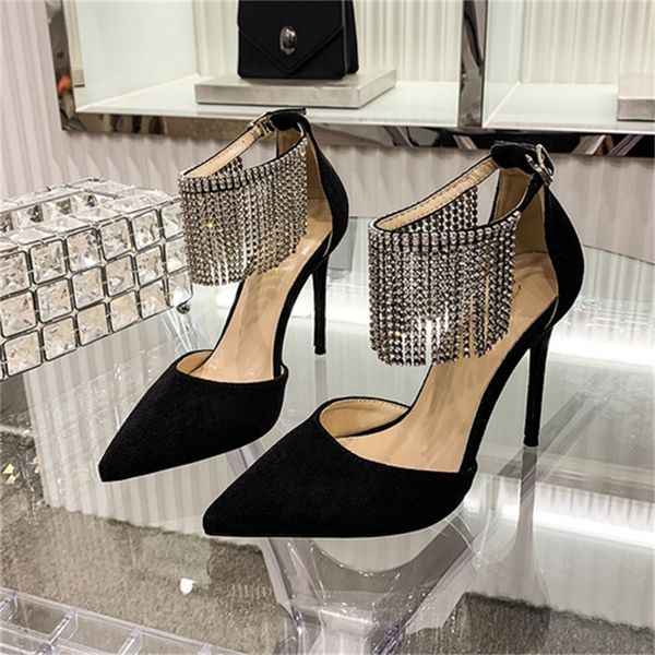 2021 new style borla strass of women in high heels pointed a line with fairy sandals lchr, Black
2021 new style borla strass of women in high heels pointed a line with fairy sandals lchr, Black