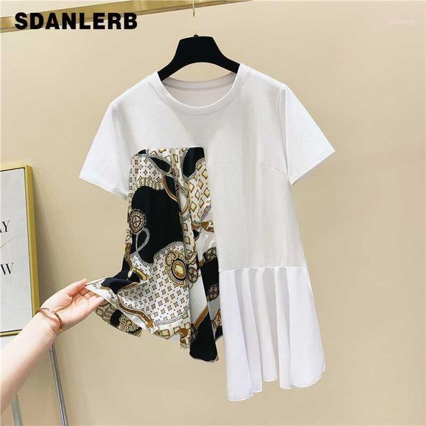 women's t-shirt harajuku t shirt women printed irregular stitching short sleeve round collar women's 2021 summer korean-style loos, White
women's t-shirt harajuku t shirt women printed irregular stitching short sleeve round collar women's 2021 summer korean-style loos, White