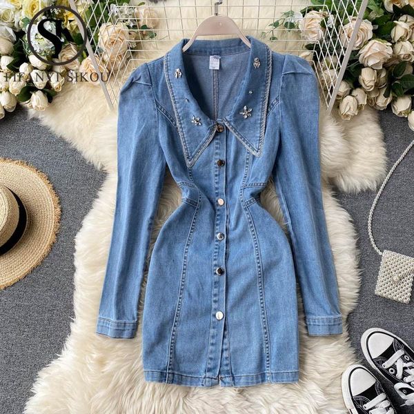 autumn womens denim dress single breasted fashion beading high waist long sleeve jeans dress female elegant slim mini, Black;gray
autumn womens denim dress single breasted fashion beading high waist long sleeve jeans dress female elegant slim mini, Black;gray