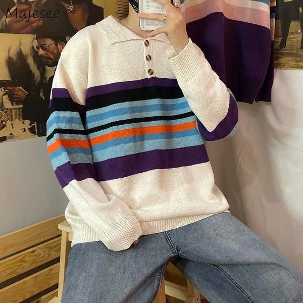 men pullover loose chic striped panelled couples knitted sweater male turn-down collar all-match retro harajuku clothing for man, White;black
men pullover loose chic striped panelled couples knitted sweater male turn-down collar all-match retro harajuku clothing for man, White;black
