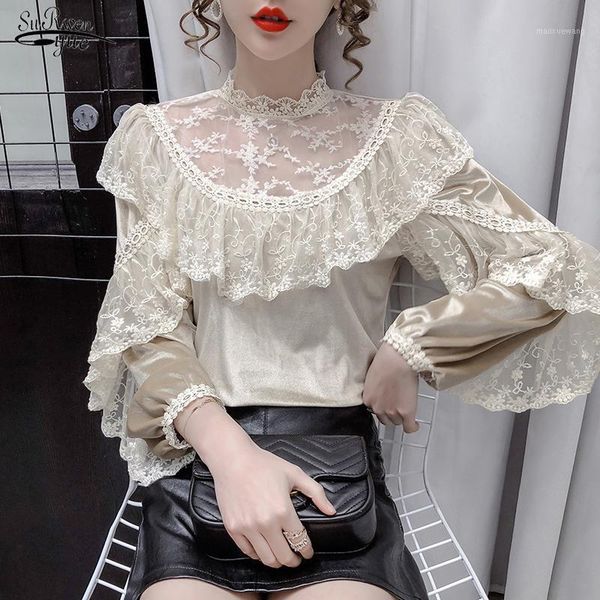 autumn new hollow out ruffle blouse sweet lace stitching vintage velvet long sleeve shirt women chemisier femme 121551, White
autumn new hollow out ruffle blouse sweet lace stitching vintage velvet long sleeve shirt women chemisier femme 121551, White