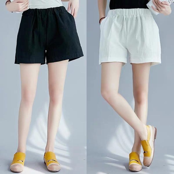 women shorts high waist wide-leg loose casual shorts solid linen cotton pockets elastic waist female short trousers 2020 summer1, White;black
women shorts high waist wide-leg loose casual shorts solid linen cotton pockets elastic waist female short trousers 2020 summer1, White;black