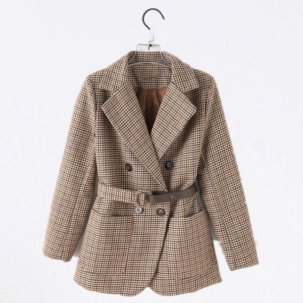 elegant women houndstooth jacket suits coat double breasted long sleeve office female plaid jacket chic belt coat, Black;brown
elegant women houndstooth jacket suits coat double breasted long sleeve office female plaid jacket chic belt coat, Black;brown