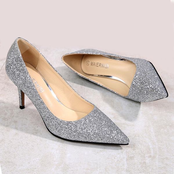 2020 in glitter woman high heels silver wedding small 7.5cm nuptial to female shoes big size new 46. v6ea, Black
2020 in glitter woman high heels silver wedding small 7.5cm nuptial to female shoes big size new 46. v6ea, Black