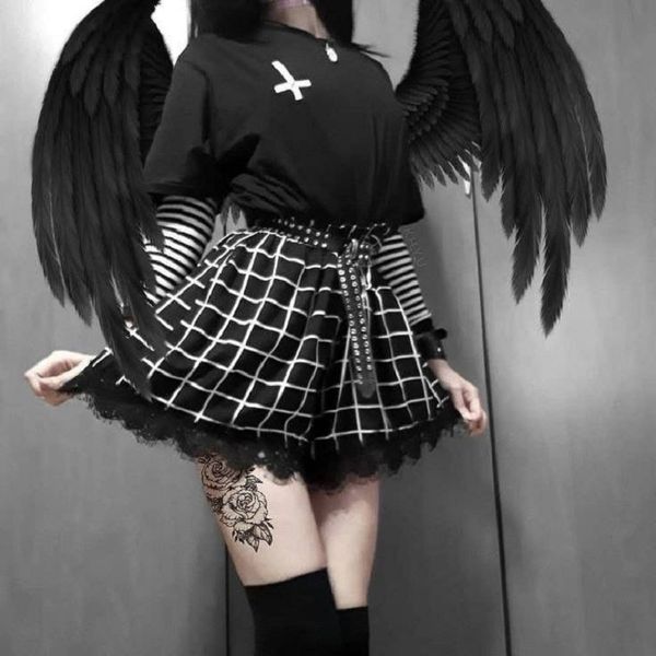 black white plaid shorts women harajuku lace trim chic lace punk gothic lolita womens streatwear high waist lj200819, White;black
black white plaid shorts women harajuku lace trim chic lace punk gothic lolita womens streatwear high waist lj200819, White;black