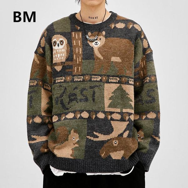 men's sweaters japanese streetwear animal jacquard sweater 2021 fashion casual harajuku pullover men clothing loose round neck man, White;black
men's sweaters japanese streetwear animal jacquard sweater 2021 fashion casual harajuku pullover men clothing loose round neck man, White;black
