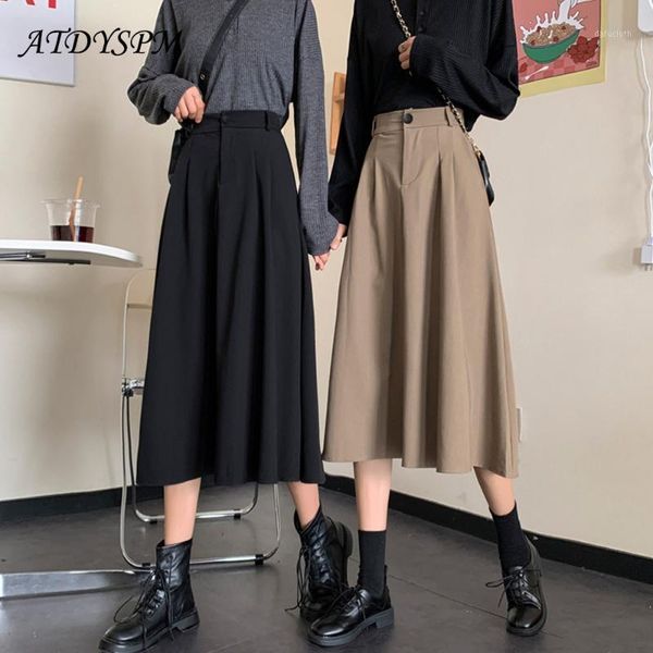 2020 autumn women high waist midi skirt vintage loose pleated ladies a line black khaki skirt female casual saia femininas1
2020 autumn women high waist midi skirt vintage loose pleated ladies a line black khaki skirt female casual saia femininas1