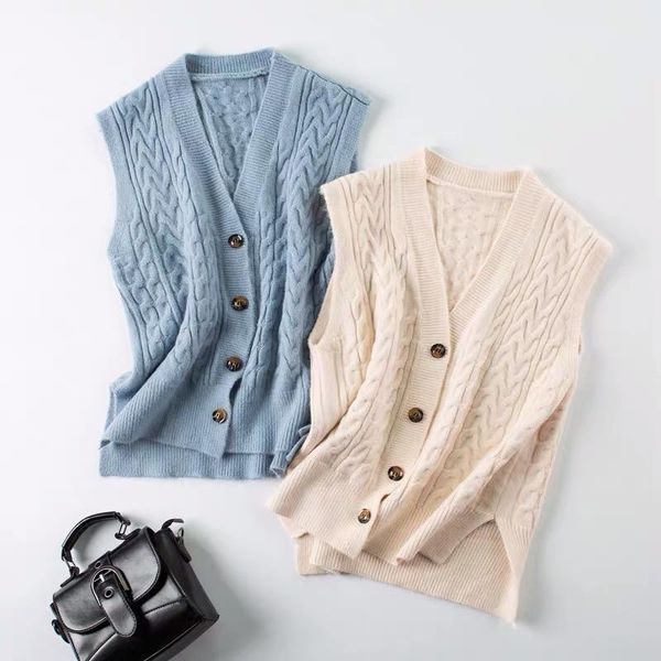 women's knits & tees fashion korean single breasted twisted cardigan vest women elegant v neck sleeveless sweater waistcoat knitted out, White
women's knits & tees fashion korean single breasted twisted cardigan vest women elegant v neck sleeveless sweater waistcoat knitted out, White