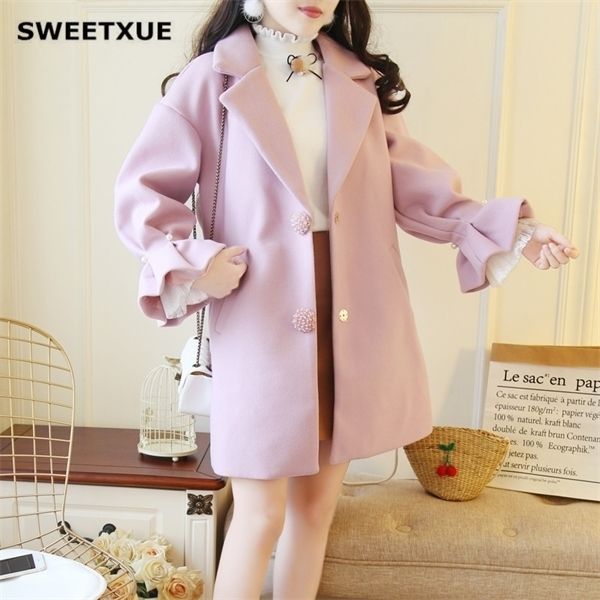 sweetxue 2019 women coat outerwear winter lovely warm woolen blends female elegant flare sleeve beading loose woolen coat y1126, Black
sweetxue 2019 women coat outerwear winter lovely warm woolen blends female elegant flare sleeve beading loose woolen coat y1126, Black