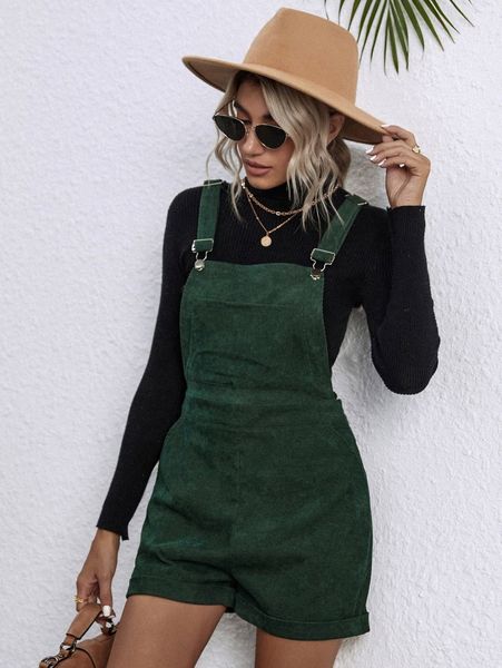 slant pocket corduroy overall romper without q2vw#, White 
slant pocket corduroy overall romper without q2vw#, White