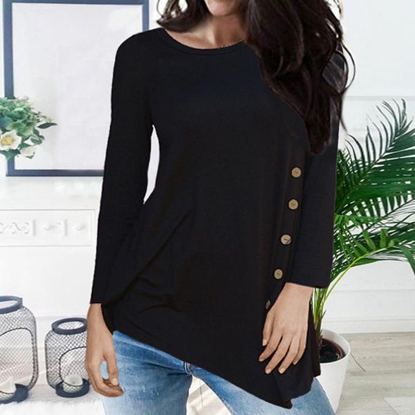 women o-neck blouses long sleeve solid color irregular button women spring shirts blusas feminina plus size femme, White
women o-neck blouses long sleeve solid color irregular button women spring shirts blusas feminina plus size femme, White