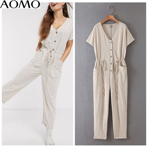 aomo fashion women summer solid long jumpsuit short sleeve buttons pocket v neck female casual jumpsuit qb141a t200701, Black;white
aomo fashion women summer solid long jumpsuit short sleeve buttons pocket v neck female casual jumpsuit qb141a t200701, Black;white
