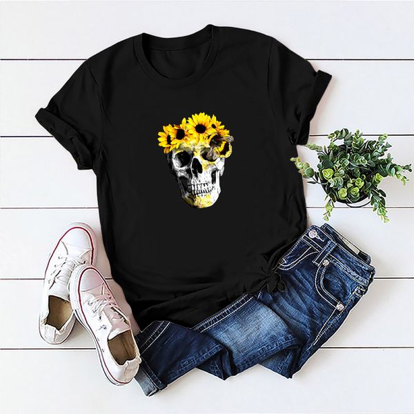 lh20526 2020 spring and summer new sunflower skull pattern printing casual loose wild round neck short sleeve t-shirt, White
lh20526 2020 spring and summer new sunflower skull pattern printing casual loose wild round neck short sleeve t-shirt, White