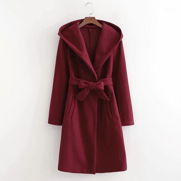 women's wool & blends winter women's hooded high-end woolen temperament bow tie belt mid-length loose style coat jacket1, Black
women's wool & blends winter women's hooded high-end woolen temperament bow tie belt mid-length loose style coat jacket1, Black