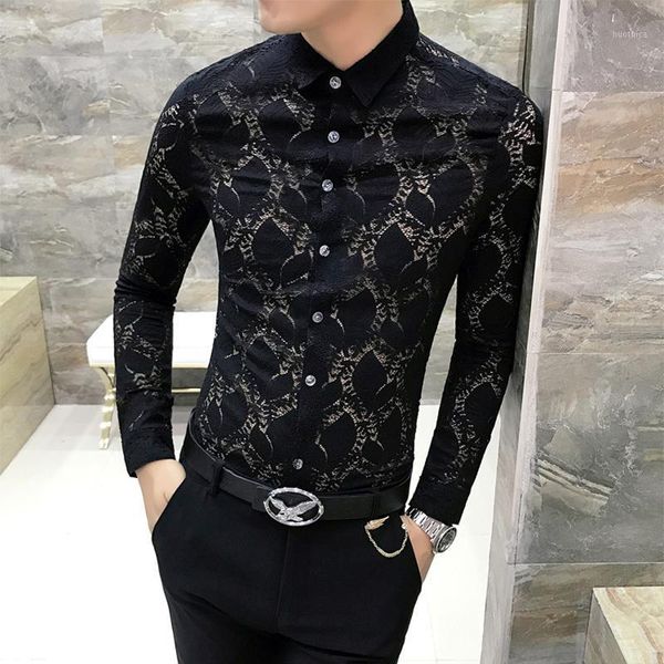 men shirt 2020 summer hollow print men shirt casual long-sleeved turn-down slim collar social party prom1, White;black
men shirt 2020 summer hollow print men shirt casual long-sleeved turn-down slim collar social party prom1, White;black