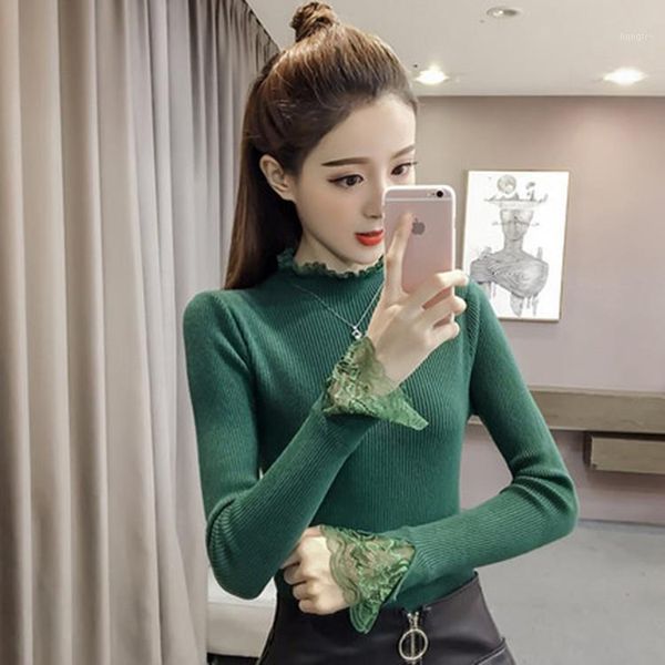 women 2020 autumn winter slim fit turtleneck lace patchwork sweater solid knitted bottoming pullovers long sleeve jumpers g8681, White;black
women 2020 autumn winter slim fit turtleneck lace patchwork sweater solid knitted bottoming pullovers long sleeve jumpers g8681, White;black
