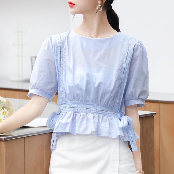 women's blouses & shirts korean sweet ruffle hem blouse women crop vintage puff sleeve cute womens and lace hollow summer bandage, White
women's blouses & shirts korean sweet ruffle hem blouse women crop vintage puff sleeve cute womens and lace hollow summer bandage, White