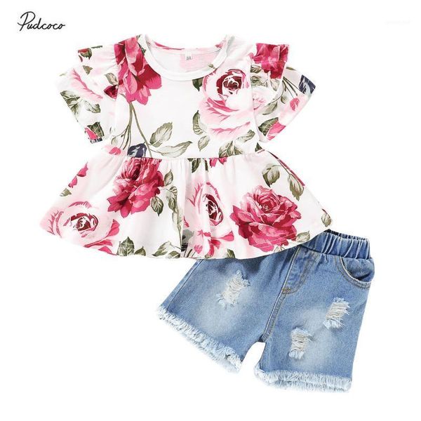 2020 0-5y summer kids girl clothes 2pcs outfit short sleeve rose pattern waist design loose denim hollow shorts set1, White
2020 0-5y summer kids girl clothes 2pcs outfit short sleeve rose pattern waist design loose denim hollow shorts set1, White