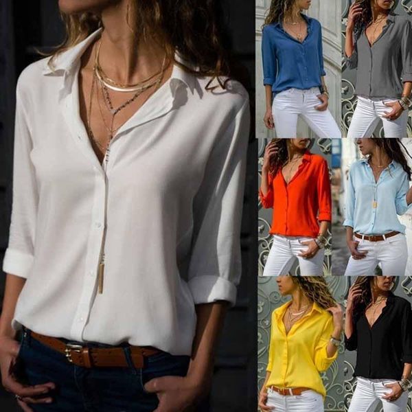 women's blouses & shirts 2021 solid color women long sleeve v-neck chiffon blouse shirt casual plus size elegant work, White
women's blouses & shirts 2021 solid color women long sleeve v-neck chiffon blouse shirt casual plus size elegant work, White