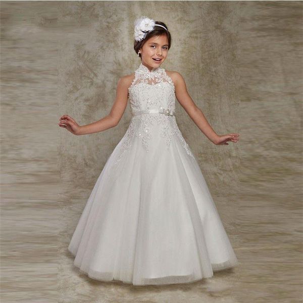 lace appliques high neck flower girls dresses ivory tulle skirt a-line girls first communion dress long shiny beaded gown, White;blue
lace appliques high neck flower girls dresses ivory tulle skirt a-line girls first communion dress long shiny beaded gown, White;blue