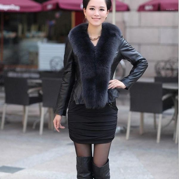 2020 new real fur coat for women genuine leather female jacket long sleeve skinny with fur collar coats outwear1, Black
2020 new real fur coat for women genuine leather female jacket long sleeve skinny with fur collar coats outwear1, Black