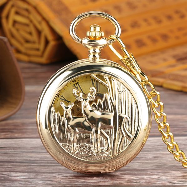 gold/bronze double hunter deer herd mechanical watch hand winding pendant roman numeral display manual pocket clock, Slivery;brown
gold/bronze double hunter deer herd mechanical watch hand winding pendant roman numeral display manual pocket clock, Slivery;brown
