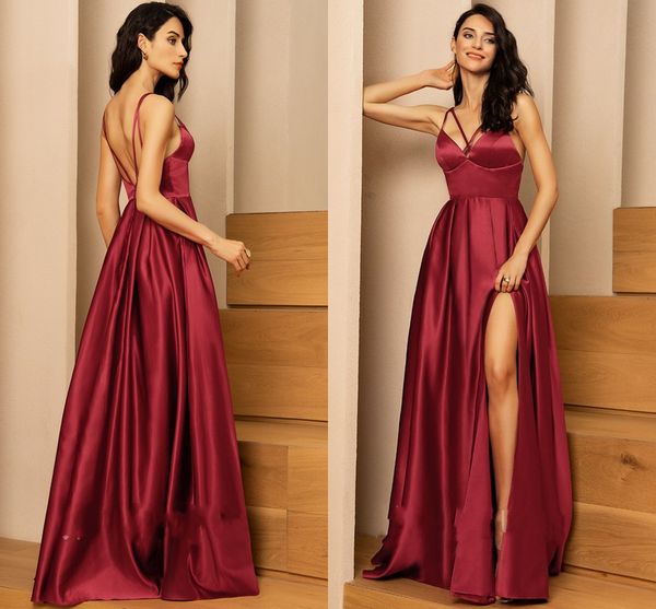 a-line v-neck floor-length satin prom dresses with split front pockets 2022 evening party gown burgundyvestidos de noiva robe de soiree, Black;red
a-line v-neck floor-length satin prom dresses with split front pockets 2022 evening party gown burgundyvestidos de noiva robe de soiree, Black;red