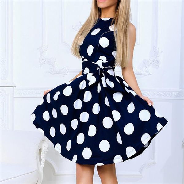 slim waist sleeveless elegant boho big polka dot a line mini belt dress sale w30016 drop shipping, Black;gray 
slim waist sleeveless elegant boho big polka dot a line mini belt dress sale w30016 drop shipping, Black;gray