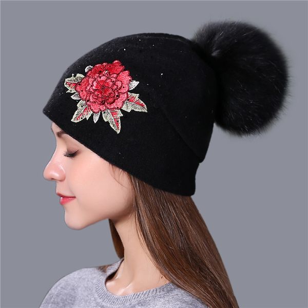 xthree female winter fashion embroidery knitted beanie for women real fox fur pom wool skullie hat girls gorro 201215, Blue;gray
xthree female winter fashion embroidery knitted beanie for women real fox fur pom wool skullie hat girls gorro 201215, Blue;gray