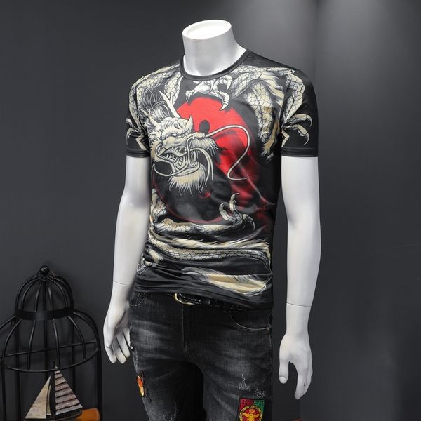 chinese style men's short-sleeved t-shirt dragon pattern printed mercerized cotton domineering social youth t-shirt summer tide, White;black
chinese style men's short-sleeved t-shirt dragon pattern printed mercerized cotton domineering social youth t-shirt summer tide, White;black