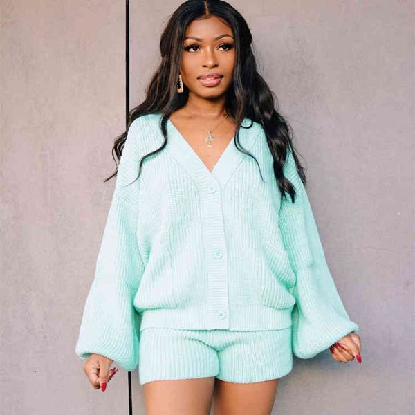 ladies long sleeved v-neck sweater fashion solid color loose sweater shorts knitted two-piece set, Gray
ladies long sleeved v-neck sweater fashion solid color loose sweater shorts knitted two-piece set, Gray